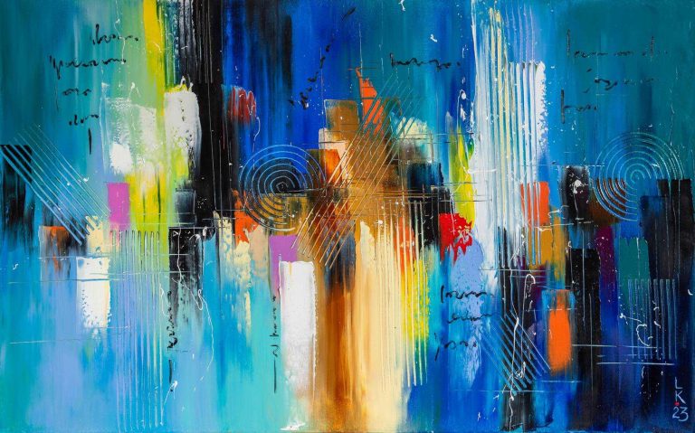 A vibrant abstract painting showcasing the dynamic nature of modern art.